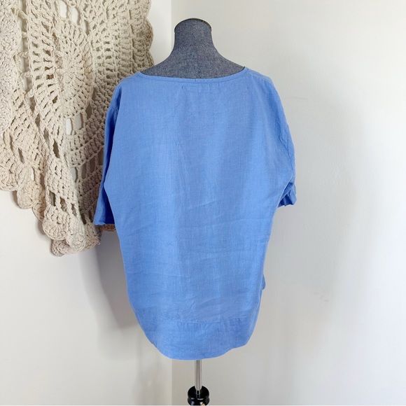 Flax Linen Lagenlook Oversized Blue Top Size Large - Picture 3 of 4